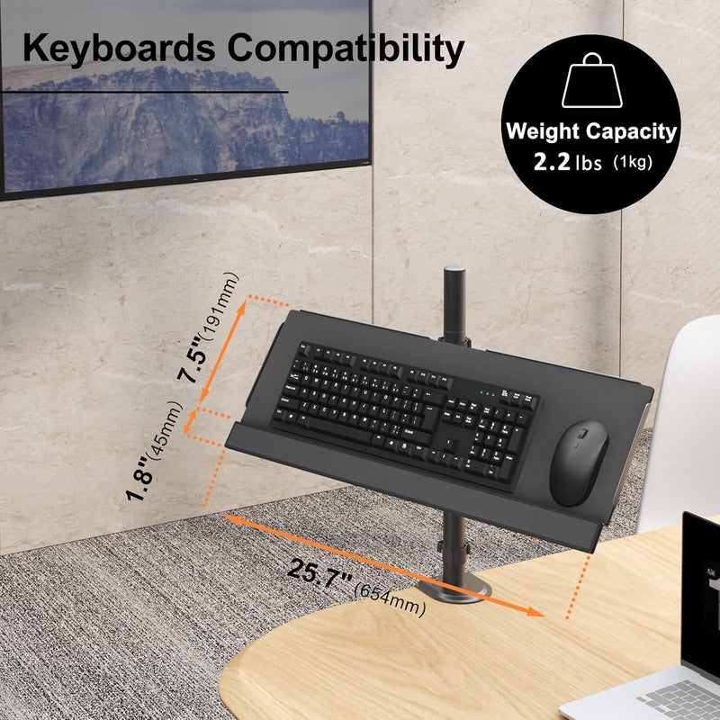 PUTORSEN Keyboard Tray Pole Mount - Keyboard Mount fits Most Standard and Oversized Keyboards, Holds up to 2.2lbs, Black - Image 3